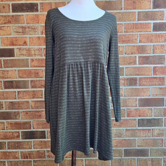 Pure Jill Tunic Dress Moss Green Heather Stripe Size M Long Sleeve Scoop Neck - Picture 1 of 8
